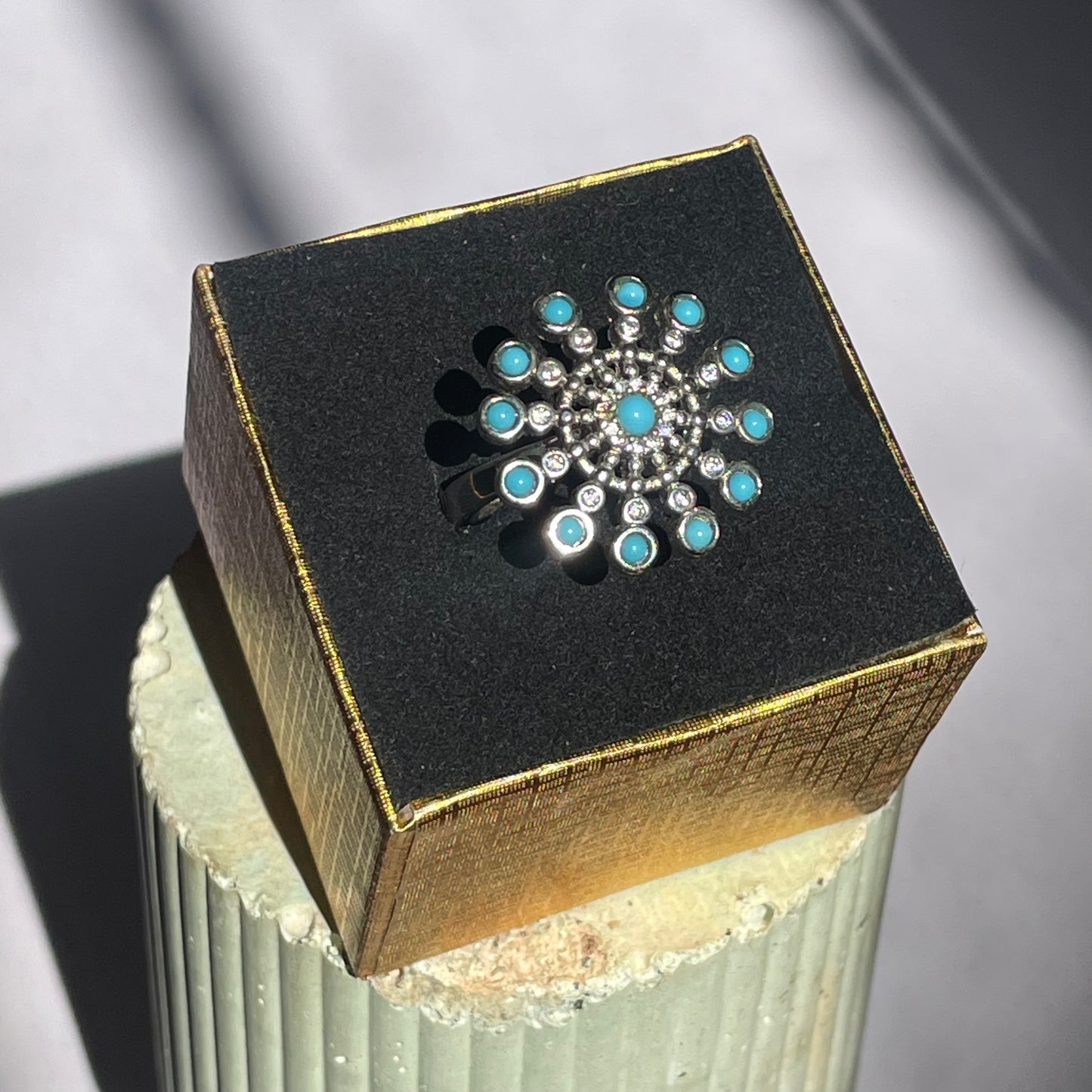 Anillo Anti Estrés con Flor Turquesa Giratoria