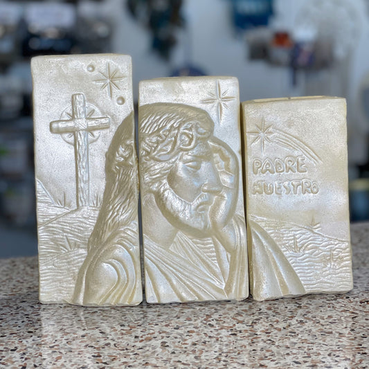 Set de Ceramica con Velas de la Sagrada Familia y el Padre Nuestro