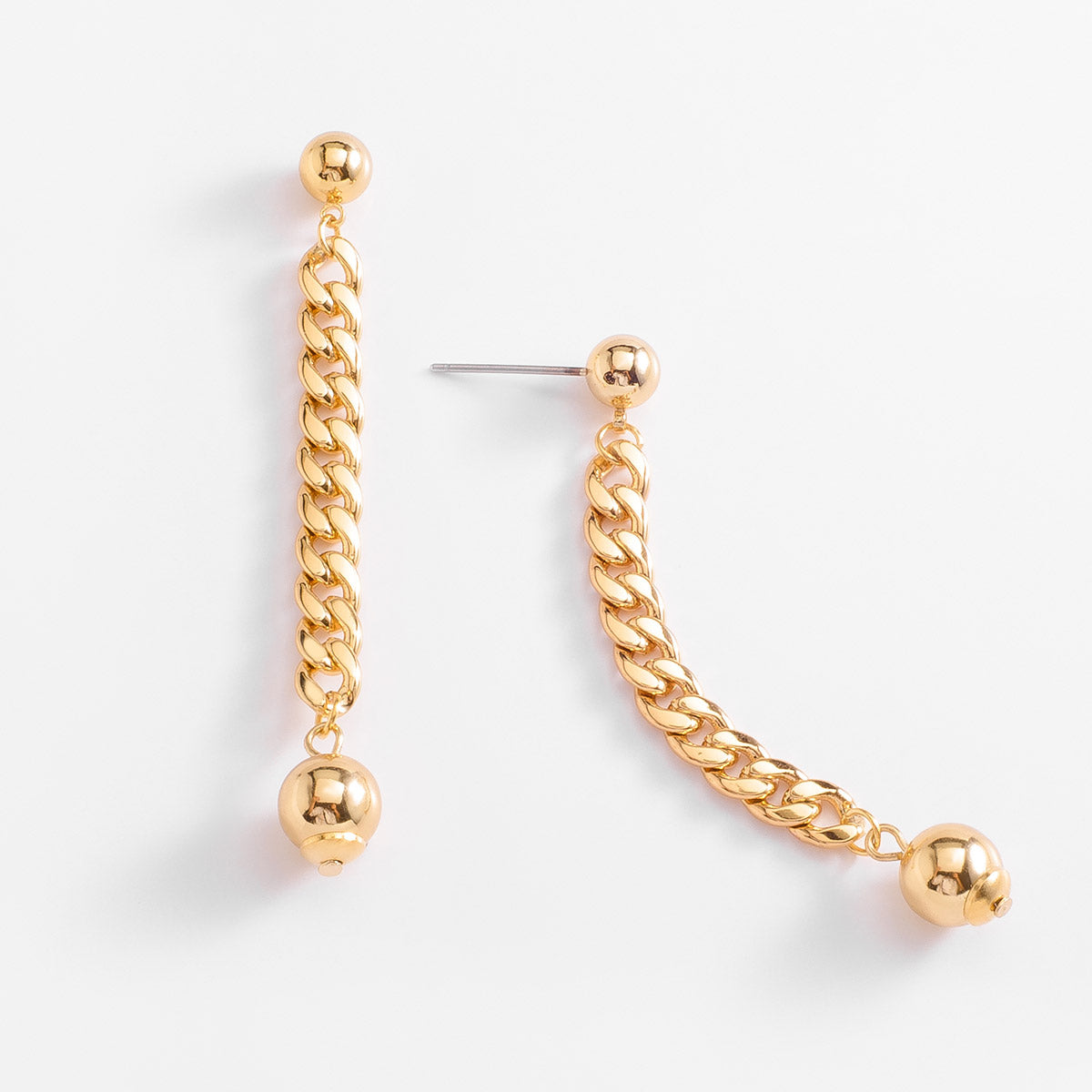 Aretes Eslabones Cubanos en Oro 18k con Esferas NICE
