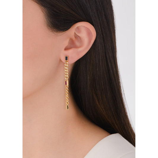 Aretes Largos con Piedras Diamonice y Baño de Oro NICE