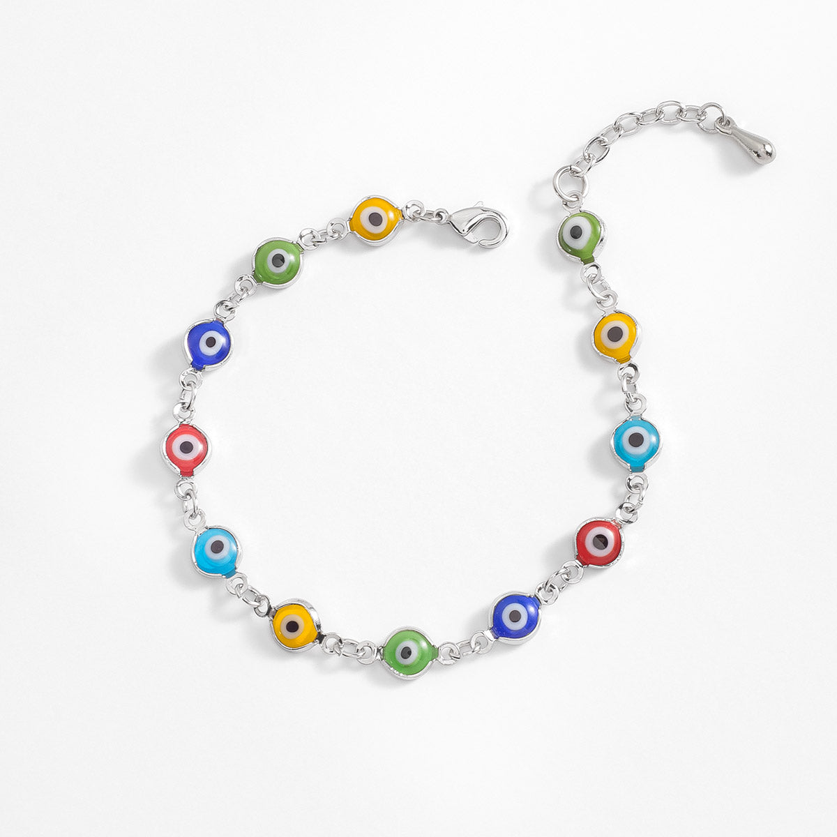 Pulsera de Ojos Turcos en Platino con Dijes Coloridos NICE