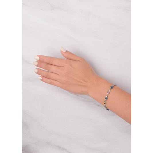 Pulsera de Ojos Turcos en Platino con Dijes Coloridos NICE