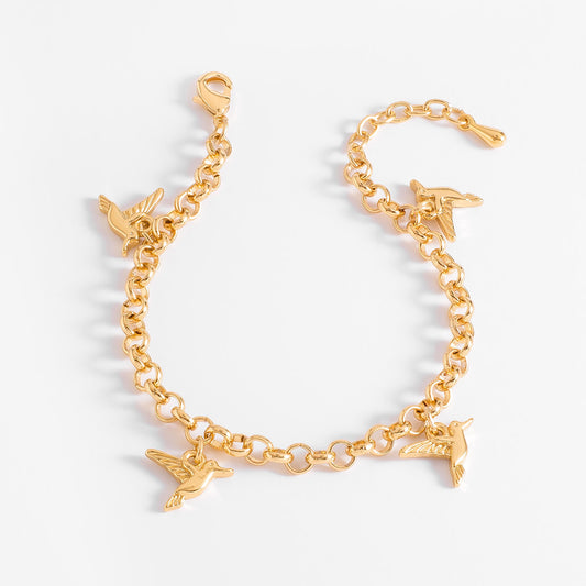 Pulsera de Eslabones y Dijes de Colibrí en Oro 18k NICE