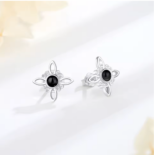 Aretes con Nudo de Bruja y Obsidiana EUDORA