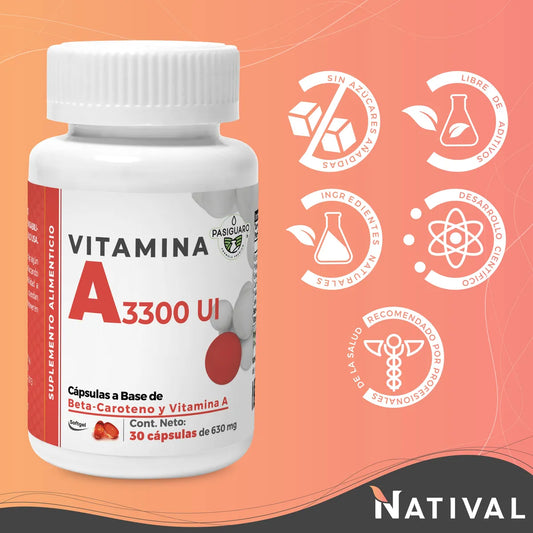 Vitamina A 3300 U.i. 30 Cápsulas De Softgel De 630 Mg - Pasiguaro