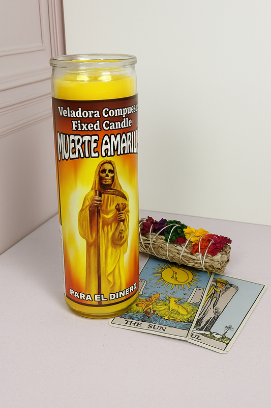Veladora Santa Muerte Amarilla para el Dinero