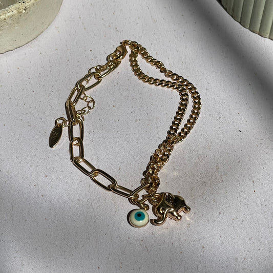 Pulsera Energética de Acero – Ojo Turco y Elefante de la Abundancia