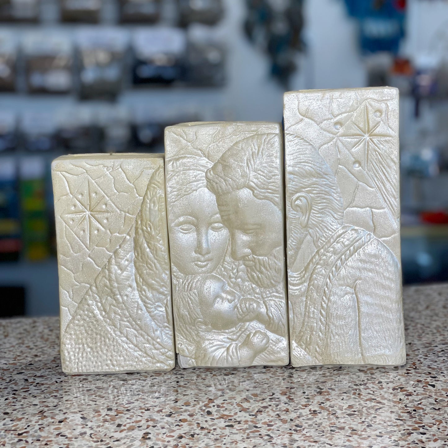 Set de Ceramica con Velas de la Sagrada Familia y el Padre Nuestro