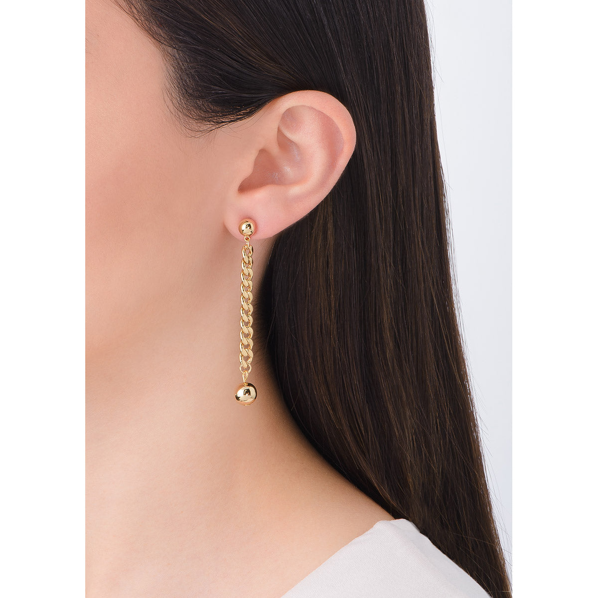 Aretes Eslabones Cubanos en Oro 18k con Esferas NICE