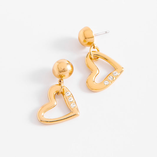 Aretes Largos en Baño de Oro con Dije Corazón NICE