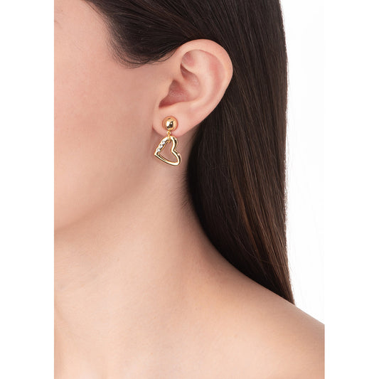 Aretes Largos en Baño de Oro con Dije Corazón NICE