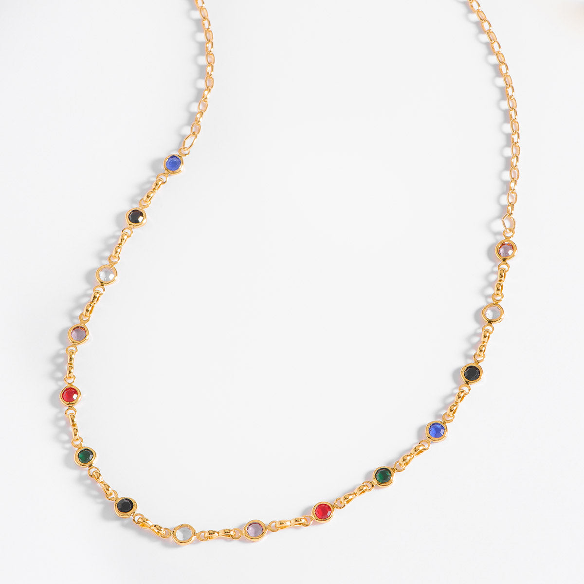 Collar de Cadena Oro 18k con Piedras en Colores Vibrantes NICE