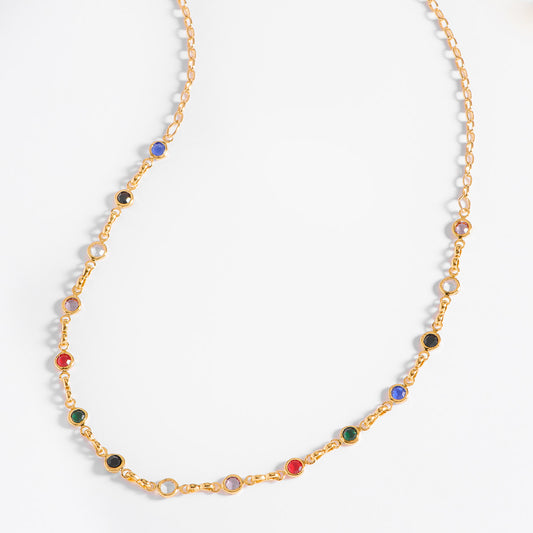 Collar de Cadena Oro 18k con Piedras en Colores Vibrantes NICE