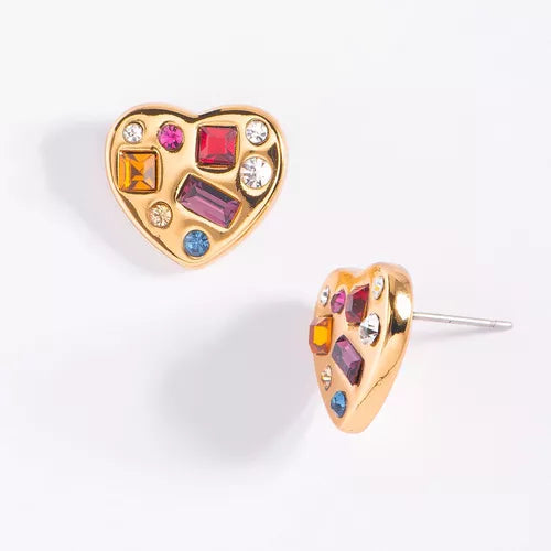Aretes con Poste en Baño de Oro y Piedras de Colores NICE